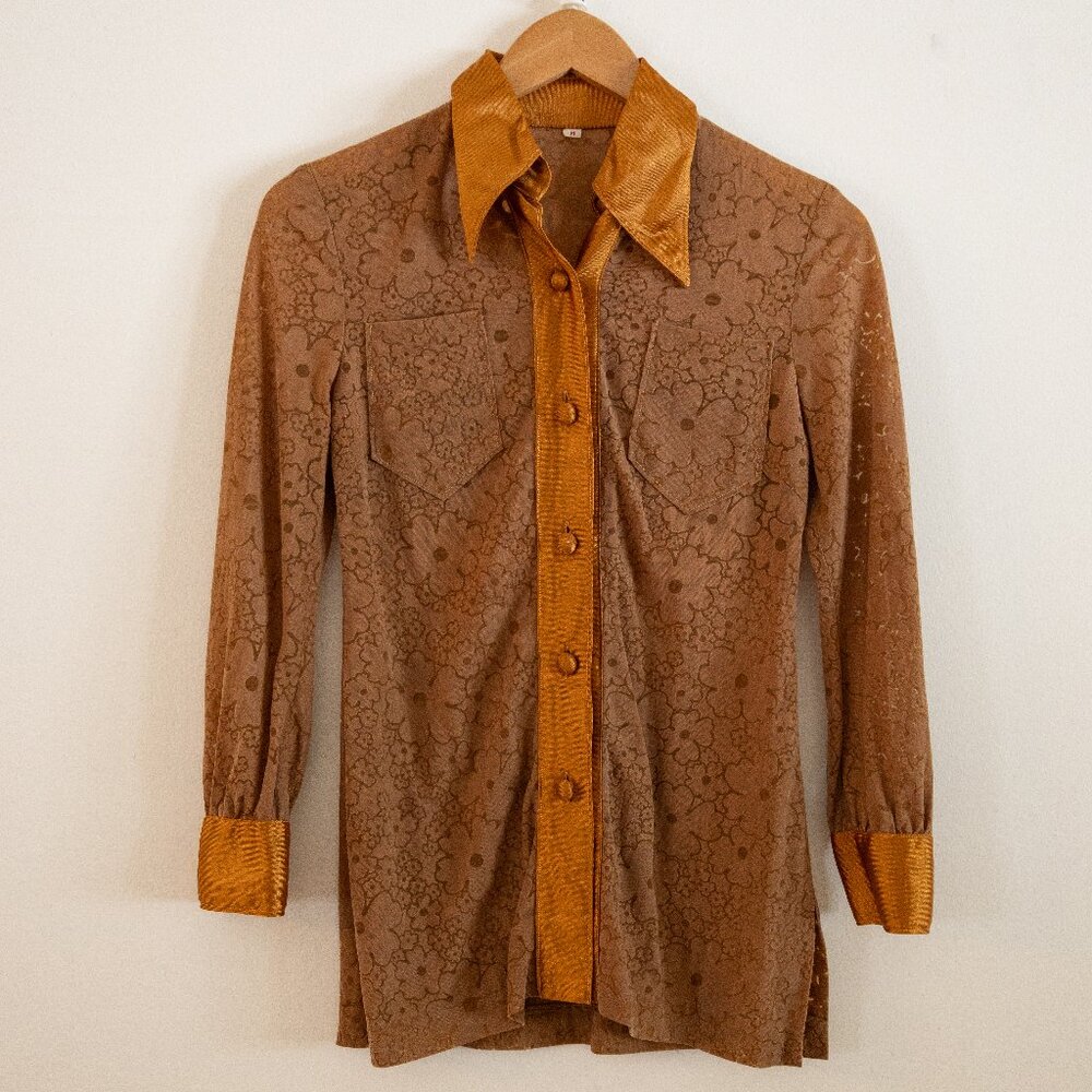 1970's Houndstooth Collar Women's Button Up Blouse